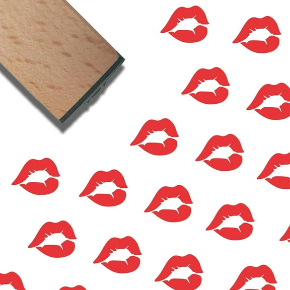 Lip Stamp Valentines Rubber Stamps Natural Wooden Reusable Vintage Decorative Lips Lipstick Print Scrapbooking Small Seals for DIY Journaling Planner Card Making Arts Crafting Accessories Colorful