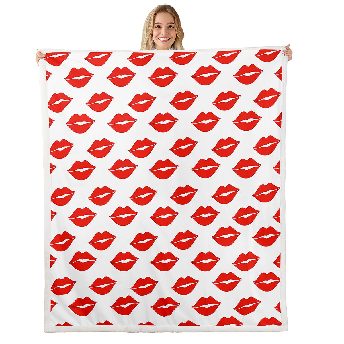 Lipstick Red Lips Pattern Print Hooded Blanket