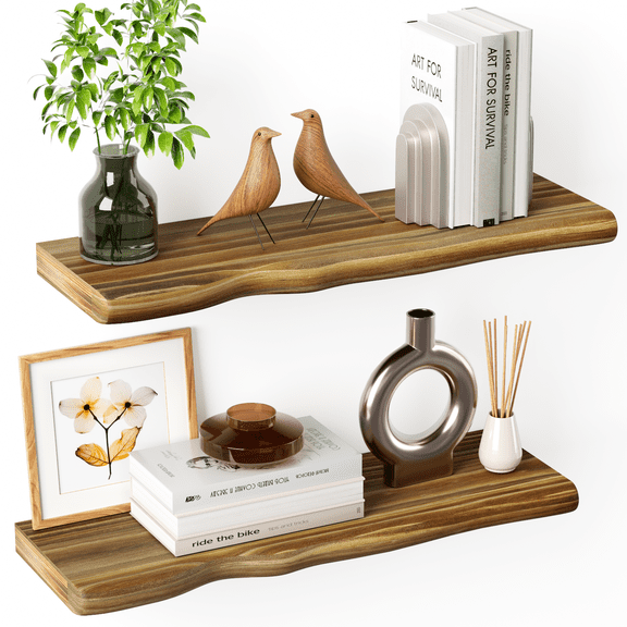 Lipa 24 Inch 2 Pack Floating Shelves for Wall,Farmhouse Live Edge Shelf,Living Room Bedroom Kitchen,Golden Oak