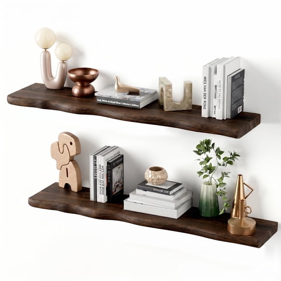 Lipa 36 Inch 2 Pack Floating Shelves for Wall,Farmhouse Live Edge Shelf,Living Room Bedroom Kitchen,Charcoal Brown
