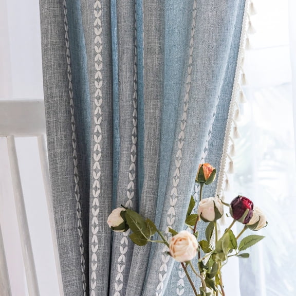 Lipa Farmhouse Curtain for Living Room,Semi Blackout Boho Curtains,Rod Pocket,1 Panel,52"Wx84"L,Blue