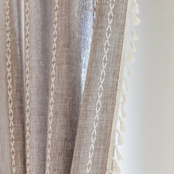 Lipa Farmhouse Curtain for Living Room,Semi Blackout Boho Curtains,Rod Pocket,1 Panel,52"Wx84"L,Dark Brown