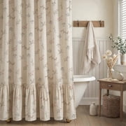 Lipa Farmhouse Rustic Shower Curtain,Ruffled Linen Shower Curtain with metal hooks,Floral,72" x 72"