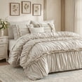thumbnail image 1 of Lipa Full Comforter Set,7-Piece Bed in a Bag,Ruffled Design Bedding Set,Comforter,Flat Sheet,Fitted Sheet,Pillowcases and Shams,Beige, 1 of 10