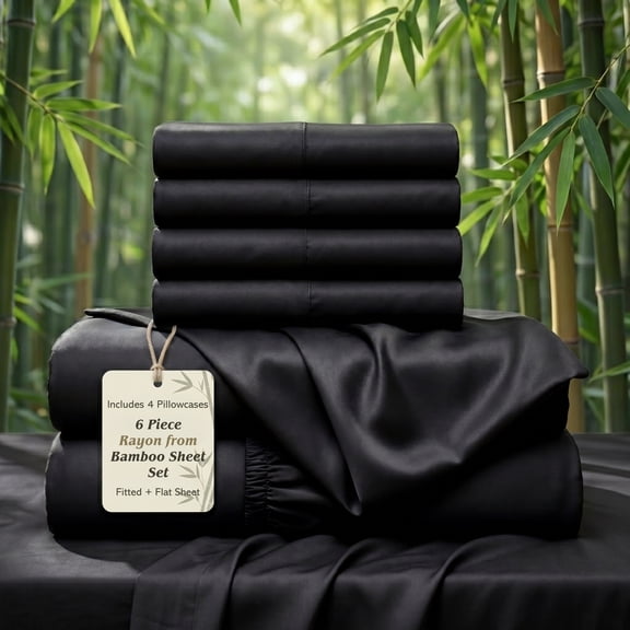 Lipa King Sheet Set,Deep Pocket Rayon Derived from Bamboo Blend Cooling Bed Sheets,6 Piece,Black