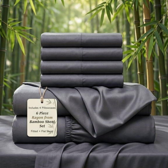 Lipa Queen Sheet Set,Deep Pocket Rayon Derived from Bamboo Blend Cooling Bed Sheets,6 Piece,Dark Gray