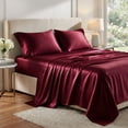 thumbnail image 1 of Lipa Satin Sheets Queen Sheet Set, Silky Luxury Bed Sheets With Deep Pocket,4 Pieces,Burgundy, 1 of 8