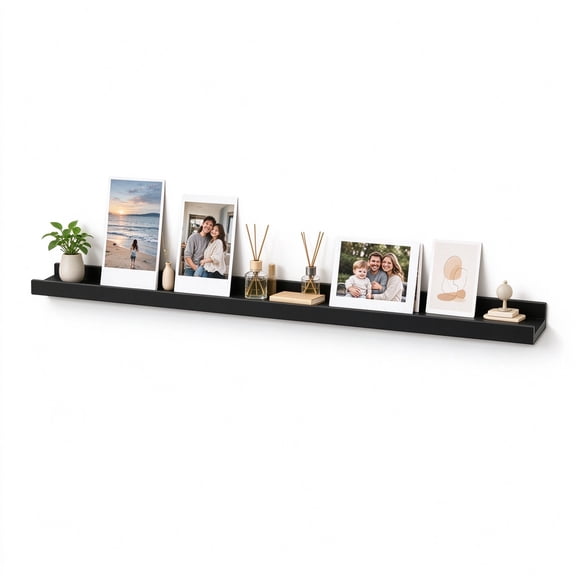 Lipengxiao Black Solid Wood 15.75 in Long Photo Ledge Floating Shelf 1 Pack