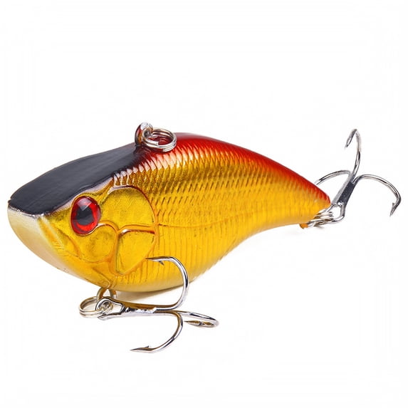 Lipless Crankbait Fishing Lure, Hard Plastic Vibration Bait with Treble Hooks for Bass Walleye Pike, Golden Yellow, 2.76 Inch