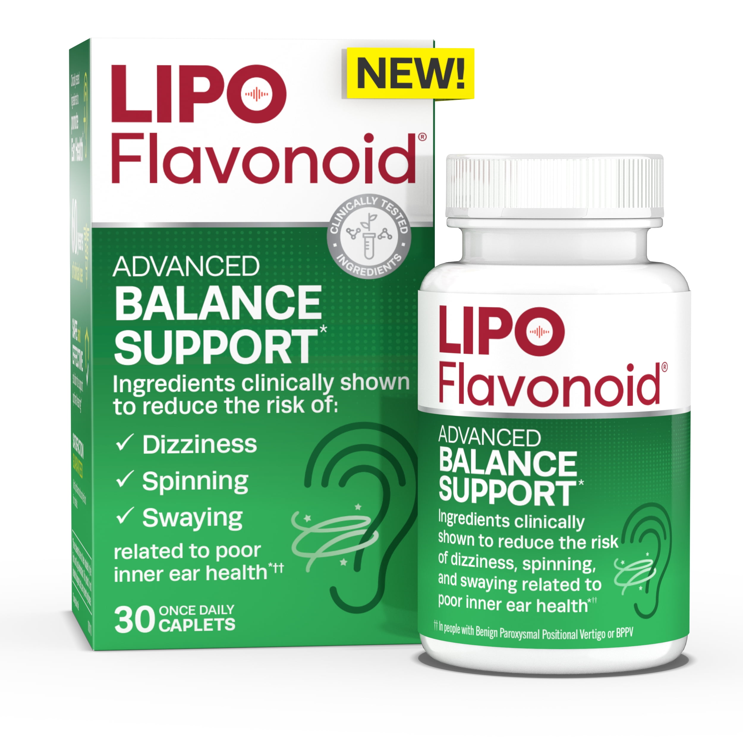 Lipo-Flavonoid Advanced Balance Support for Vertigo Like Symptoms, Dizziness & Spinning, 30 Caplets
