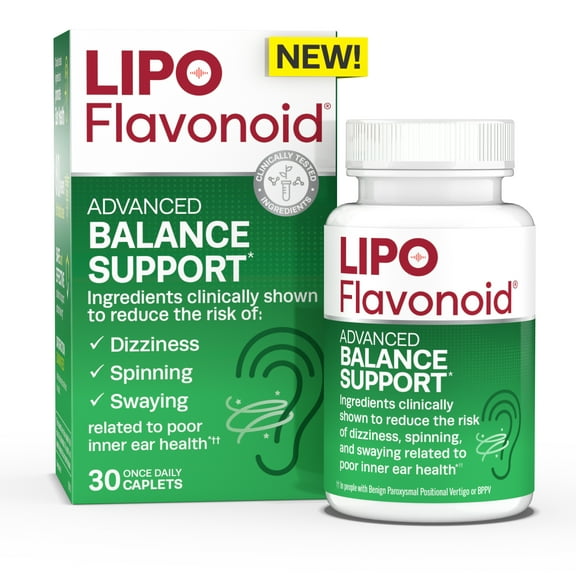Lipo-Flavonoid Advanced Balance Support with Vitamin D3 for Vertigo Like Symptoms, Dizziness & Spinning, 30 Caplets