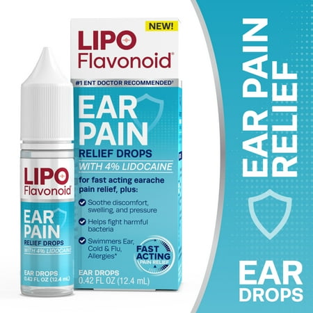 Lipo Flavonoid Ear Pain Drops with 4% Lidocaine – Fast-Acting Earache Pain Relief, 12.4mL