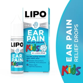 LIPO Kids Ear Pain Relief Drops - 4% Lidocaine Formula for Earache Relief, Swimmers Ear, Cold, Flu .42 oz