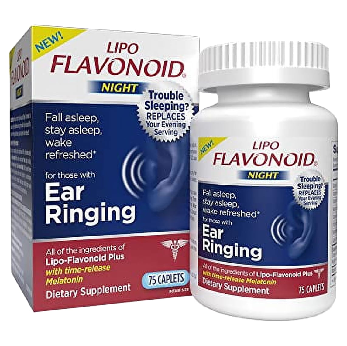 Lipo-Flavonoid Night Ear Heath Supplement | Contains Melatonin to Help Tinnitus Sufferers Sleep | Use with #1 ENT Lipo-Flavonoid Plus | 75 Caplets