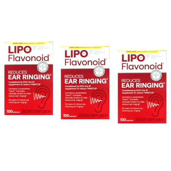 Lipo Flavonoid Ear Ringing Relief Supplement, Clinically Tested Ingredients, 100 Caplets (pack of 3)