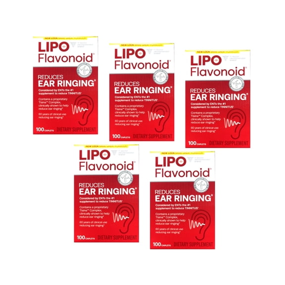 Lipo-Flavonoid Plus Inner Ear Health Dietary Supplement - 100 Caplets, Pack of 5