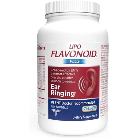 Lipo-Flavonoid Plus, Tinnitus Relief for Ringing Ears, OTC Flavonoid Ear Health Vitamins, Bioflavonoids & Vitamin C, 500 Caplets