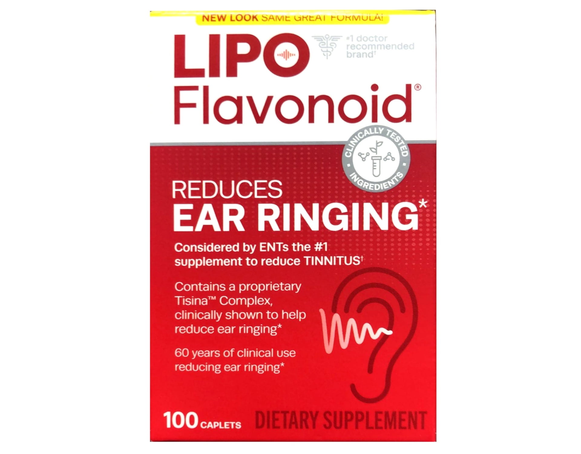 Lipo-Flavonoid Tinnitus Relief for Ear Ringing, Health Supplement, 100 Count