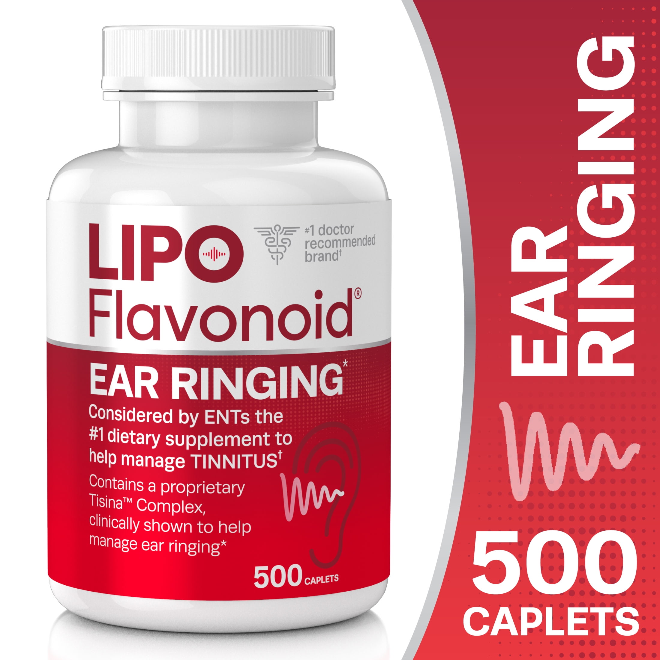 LIPO-FLAVONOID Lipo Flavonoid Ear Ringing - Doctor-Recommended for Ringing Ears Clinically Proven Lemon Bioflavonoid Complex with Vitamins C, B1, B2, B6, B12, & Calcium - 500 Caplets
