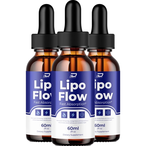 Lipo Flow Liquid Drops  LipoFlow Natural Blend Healthy Organic Support, 3 Pack, 3 Month Supply