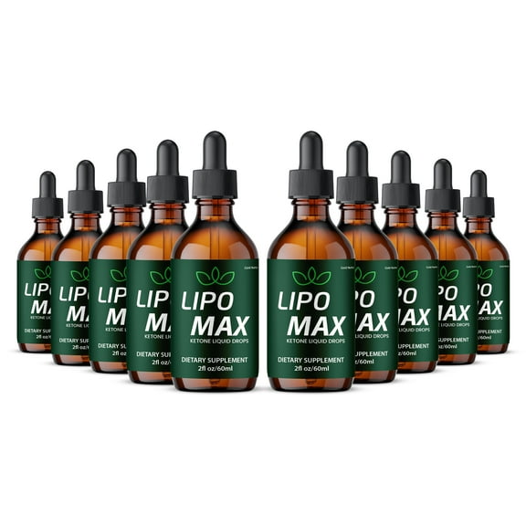 Lipo Max Liquid Supplement, LipoMax Drops, All Natural Premium Formula, Overall Wellness Extract Official Maximum Strength 60 mL per Bottle (10 Pack)