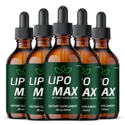 Lipo Max Liquid Supplement, LipoMax Drops, All Natural Premium Formula, Overall Wellness Extract Official Maximum Strength 60 mL per Bottle 5 Pack