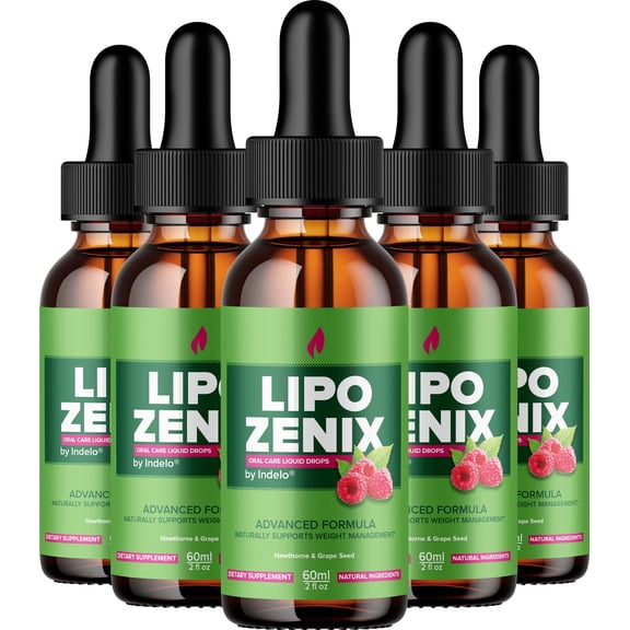 LipoZenix Liquid Drops Natural Blend Healthy Organic Support, 5 Pack, 5 Month Supply