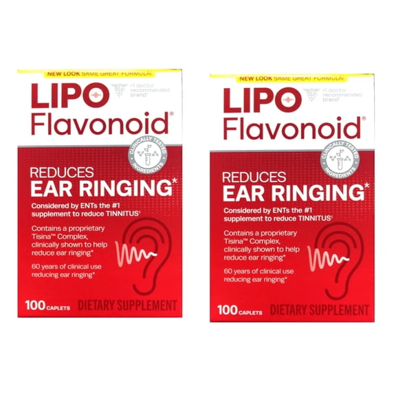 Lipo Flavonoid Ear Ringing Relief Supplement, Clinically Tested Ingredients, 100 Caplets (pack of 2)