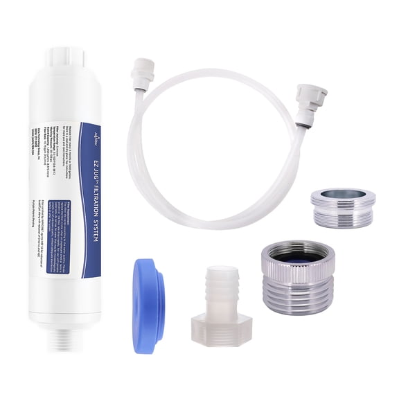 EZ Jug Water Filtration System with Garden Hose Faucet Adapter and Basic Indoor Kitchen Faucet Adapter, EZID001