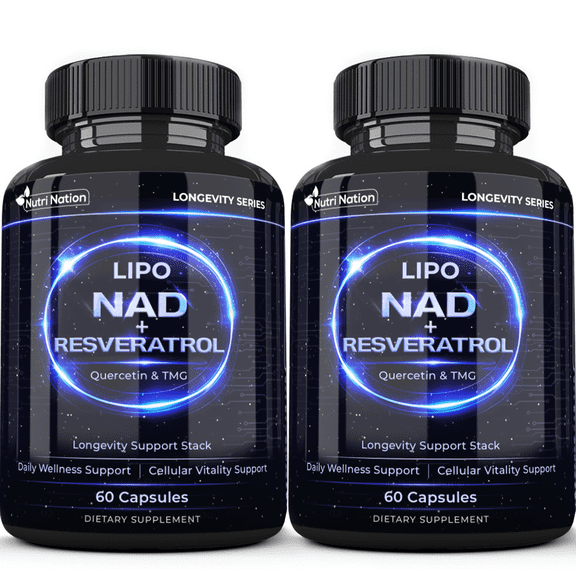 Liposomal NAD Supplement with Resveratrol, Quercetin and TMG for Anti Aging and Cell Regeneration, 2 Bottles, 60 Capsules