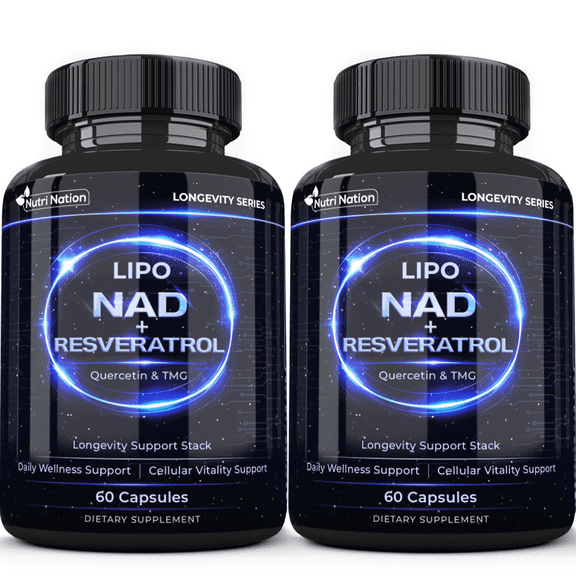 Liposomal NAD Supplement with Resveratrol, Quercetin and TMG for Anti Aging and Cell Regeneration, 2 Bottles, 60 Capsules