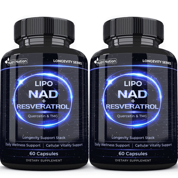Nutri Nation Liposomal NAD+ 500 mg with Trans-Resveratrol, Quercetin & TMG, 4-in-1 Capsules, 120 Count (2 x 60), Healthy Aging Support