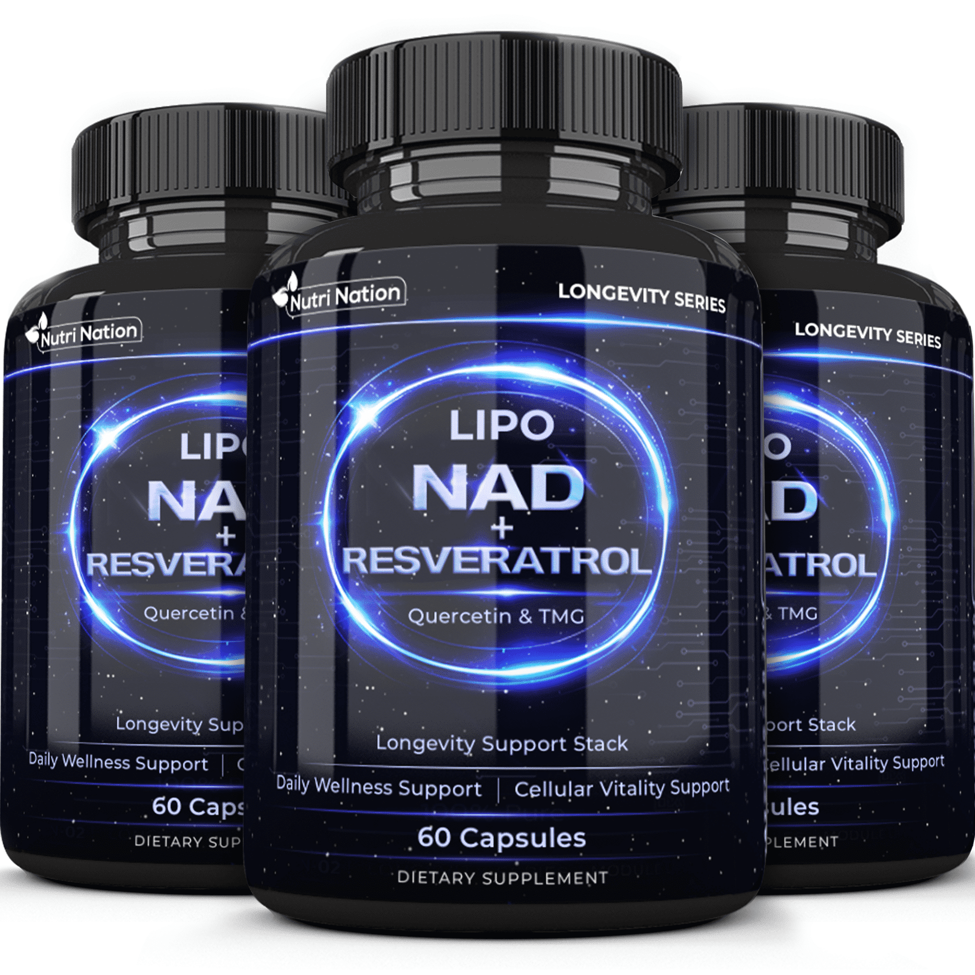 Liposomal NAD Supplement with Resveratrol, Quercetin and TMG for Anti Aging and Cell Regeneration, 3 Bottles, 180 Capsules