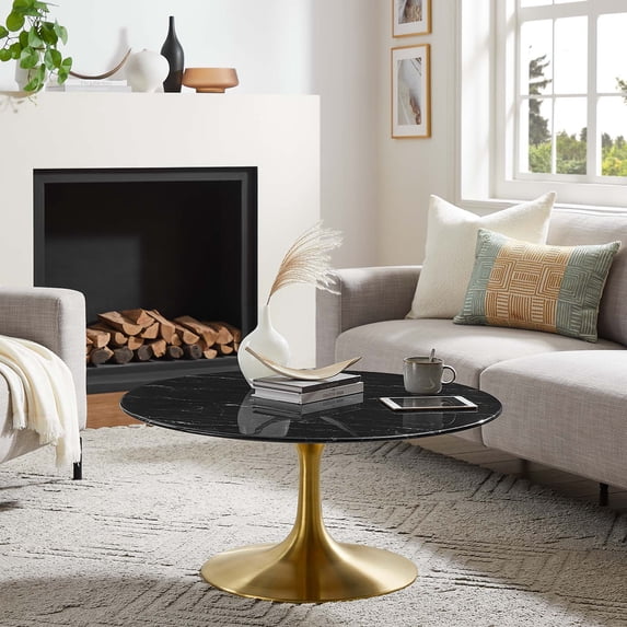 Lippa 36" Artificial Marble Coffee Table Gold Black