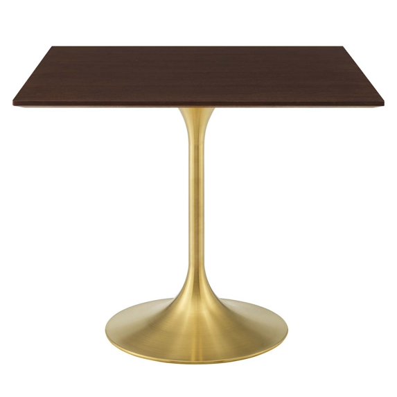 Modway Lippa 36" Square Wood Dining Table in Gold Cherry Walnut