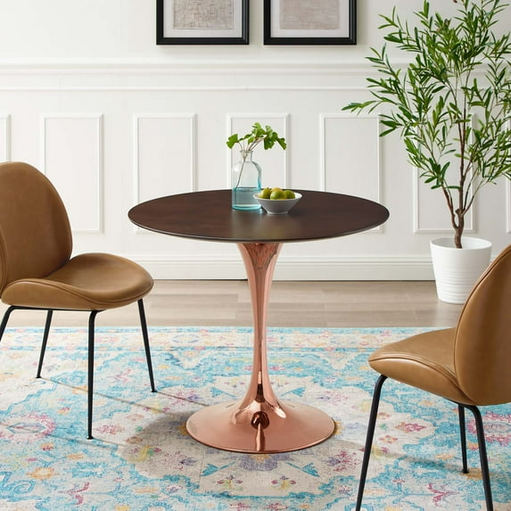 Modway Lippa 36" Wood Dining Table in Rose Cherry Walnut