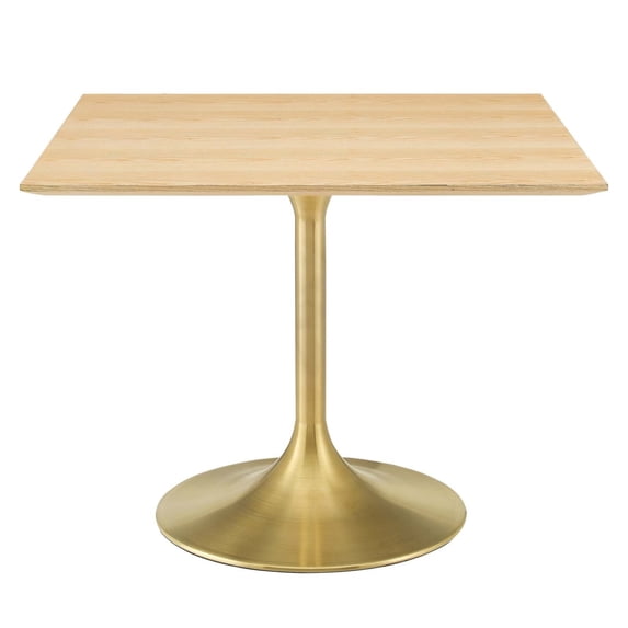 Modway Lippa 39.5" Square Wood Dining Table in Natural/Gold