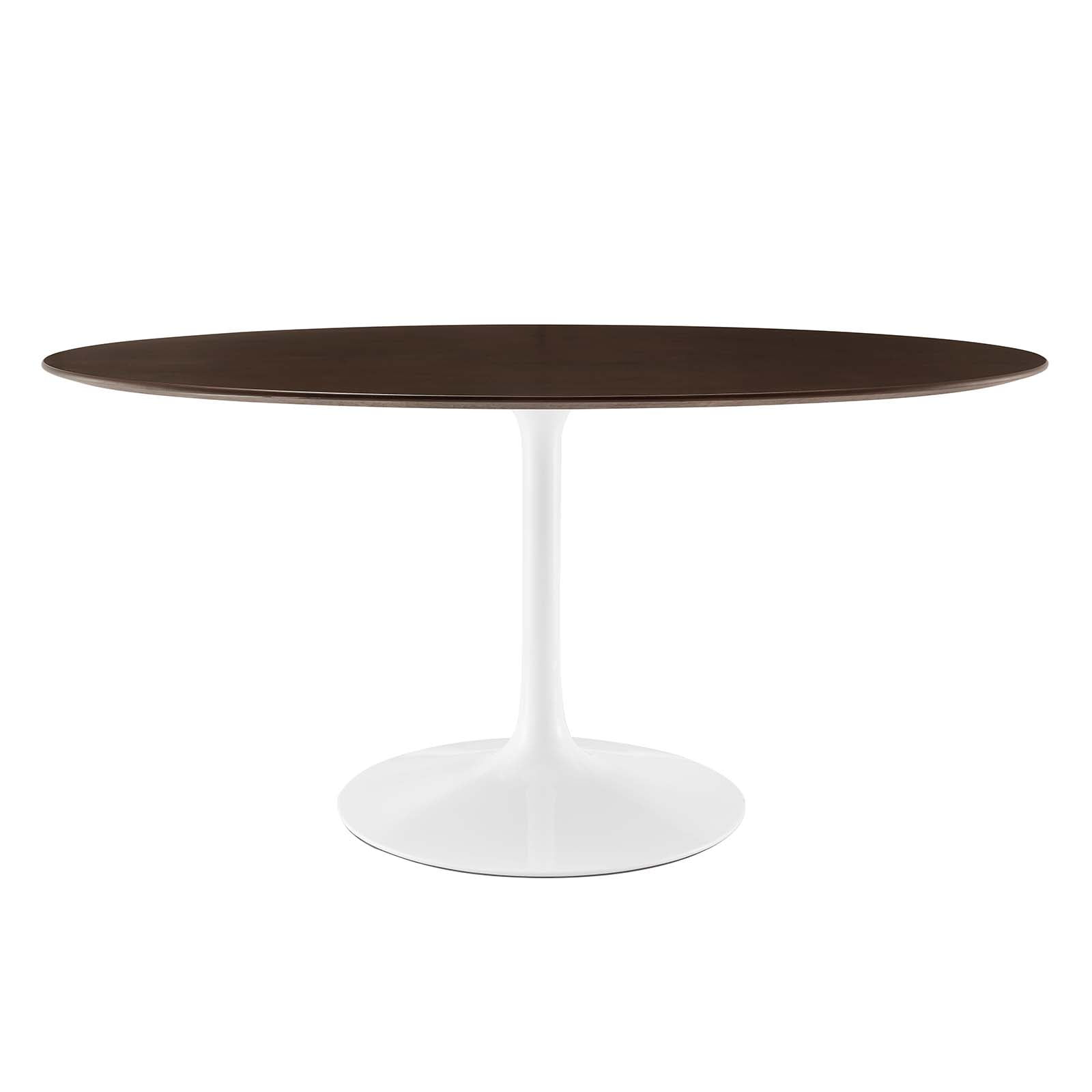 Lippa 60" Walnut Oval Wood Dining Table with White Metal Base