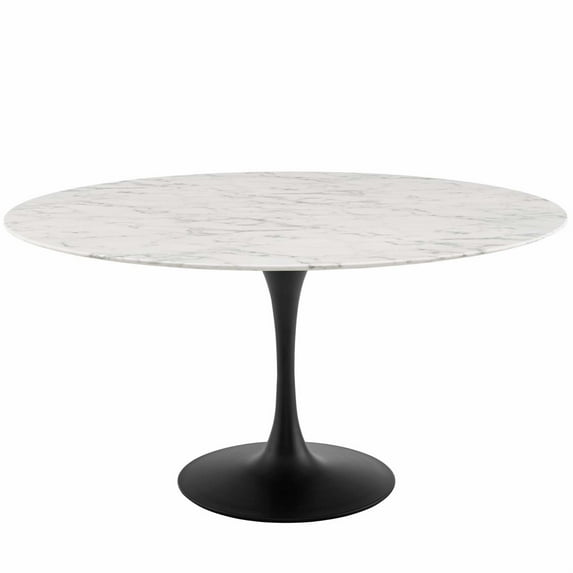 Lippa 60" Round Dining Table - Timeless Modern Design, Artificial Marble Top, Scratch Resistant Finish, Tapered Metal Base