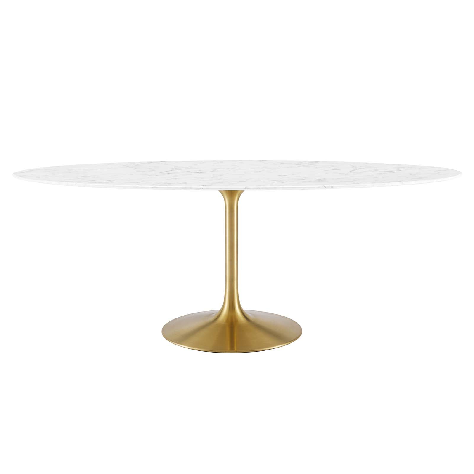 Lippa 78" Oval White Marble Dining Table with Gold Base
