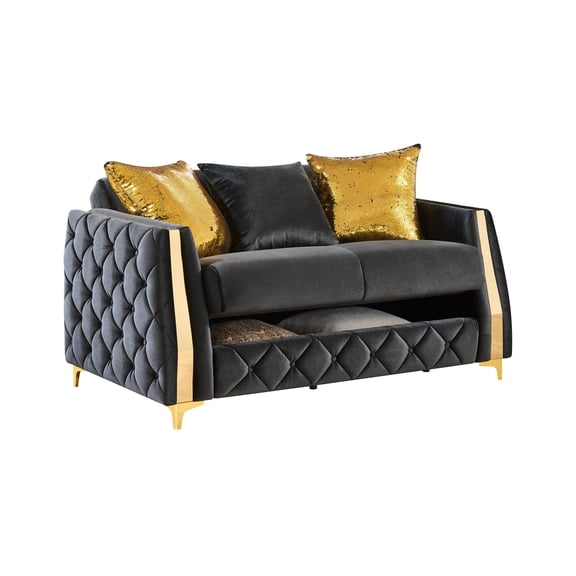 Lippa Modern Loveseat Sleeper with Storage and Gold Legs in Black