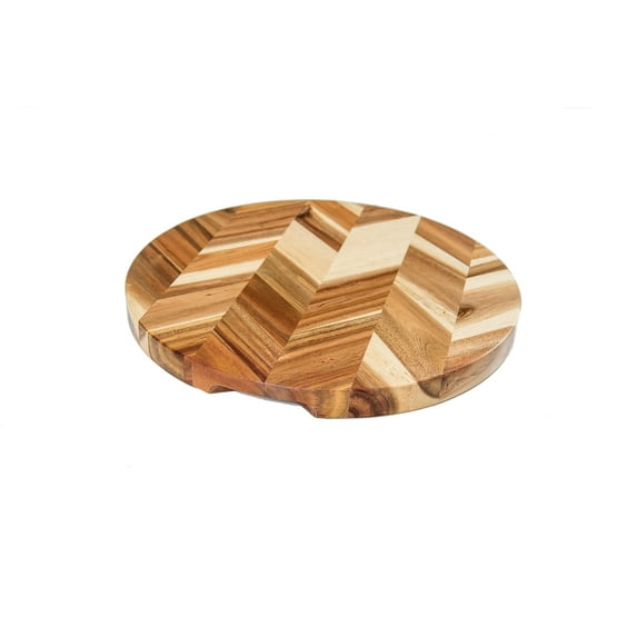 Lipper Acacia Herringbone Round Cutting /Serve Board W/ Inset Handles
