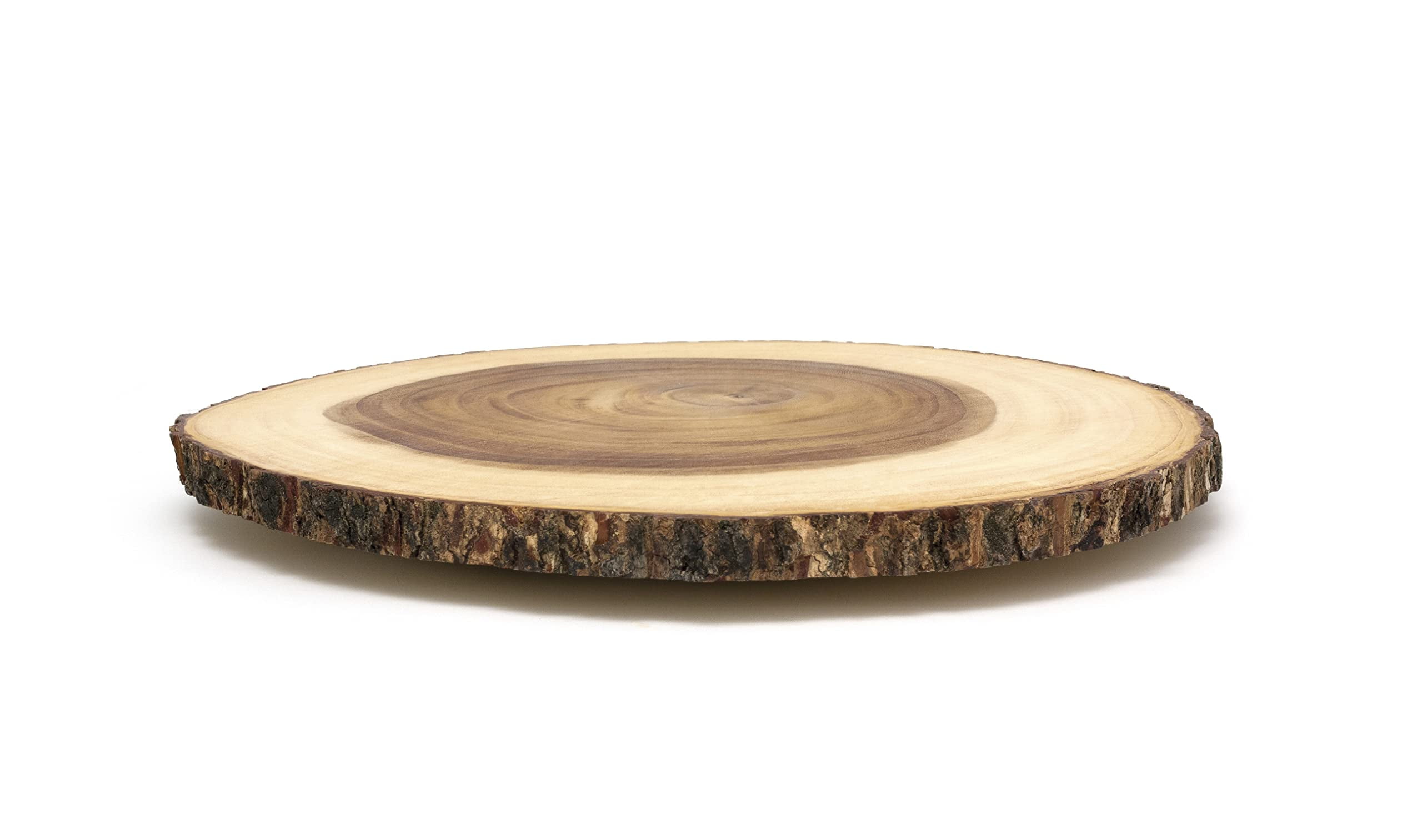 Large Rustic Acacia Wood Lazy Susan with Bark Rim