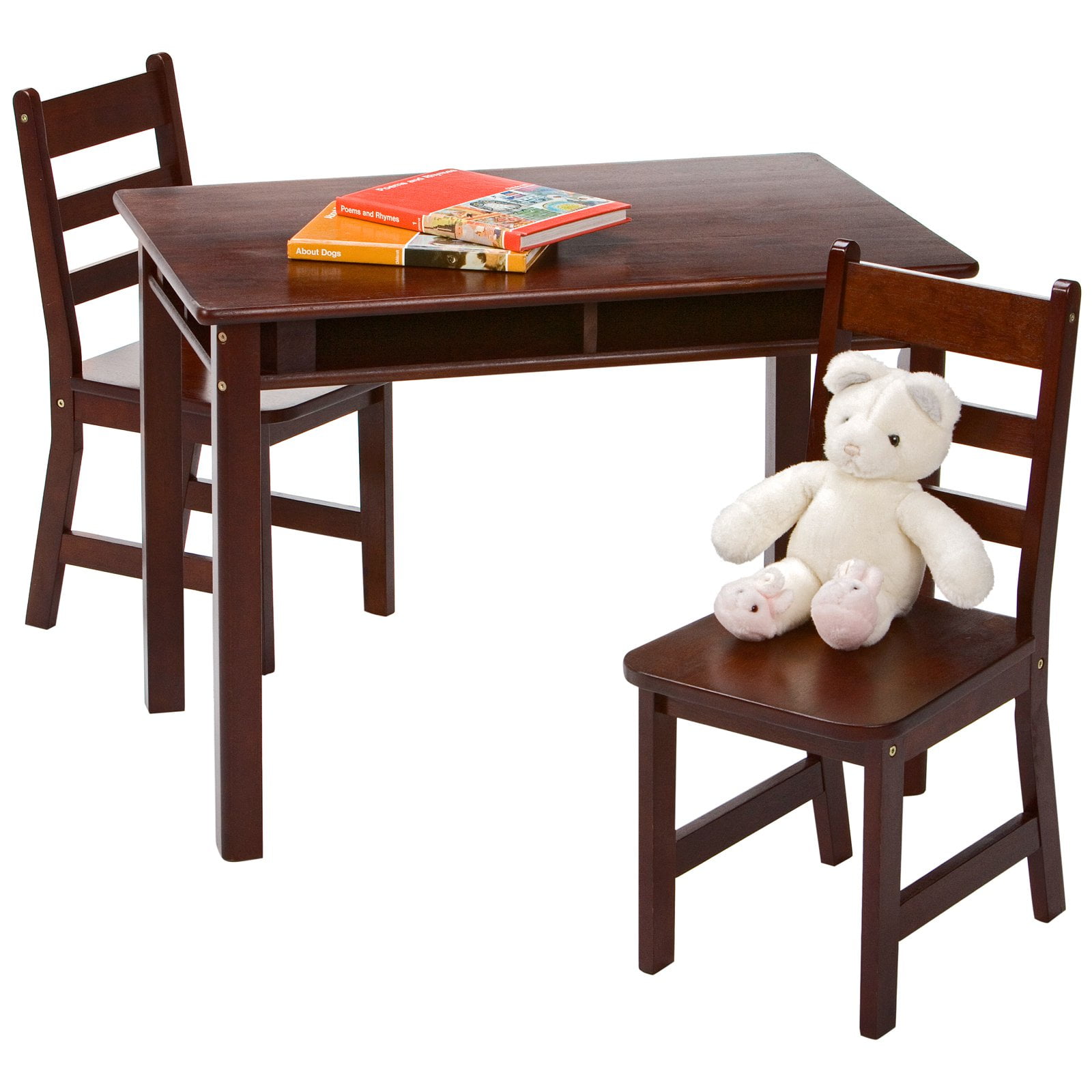 Lipper Childrens Rectangular Table and 2 Chairs Set with Shelves
