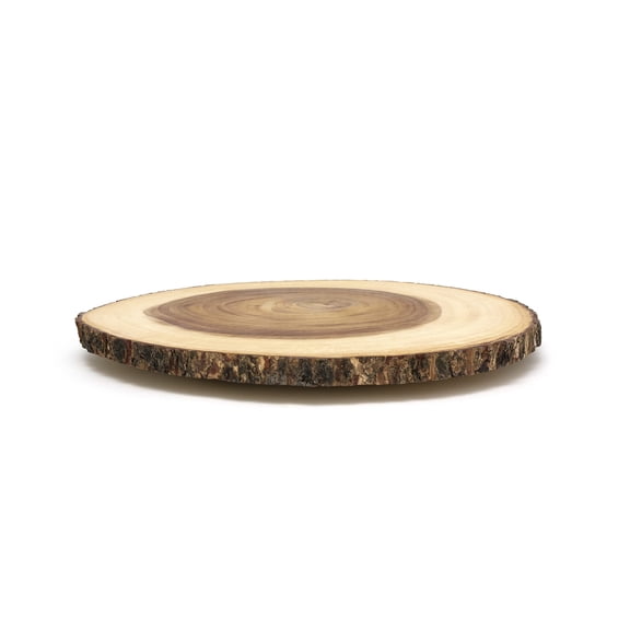 Lipper International 1066 Acacia Lazy Susan Large Slab with Bark Rim, Brown