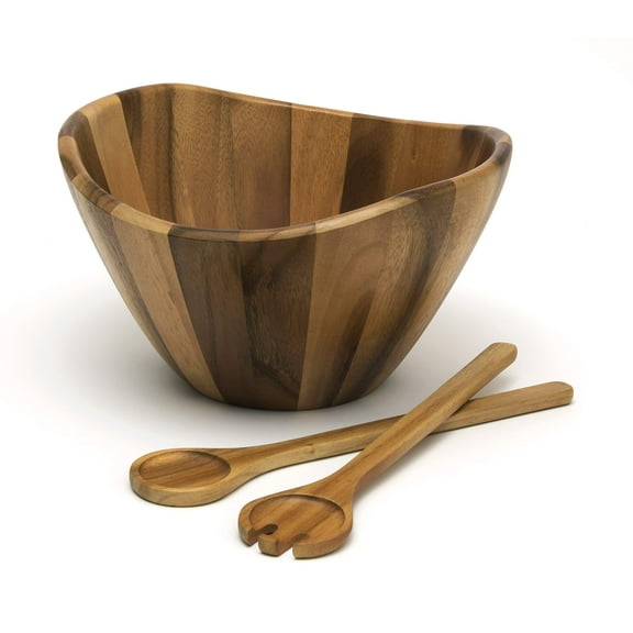 Lipper International 3 Piece Wave Bowl with Servers, Large, Acacia