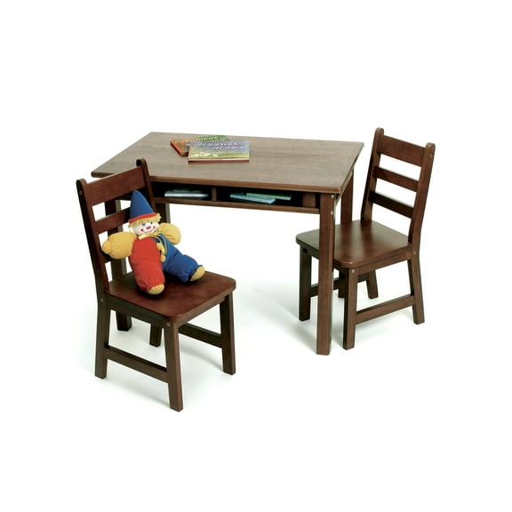 Lipper Childrens Rectangular Table and 2 Chairs Set with Shelves, Multiple Colors