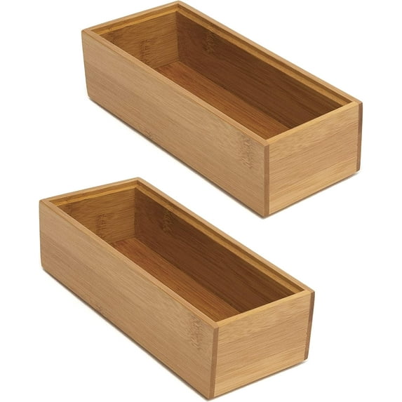 Lipper International 8180S Bamboo Wood Stacking Drawer Organizer Box, 3" x 6", Set of 2