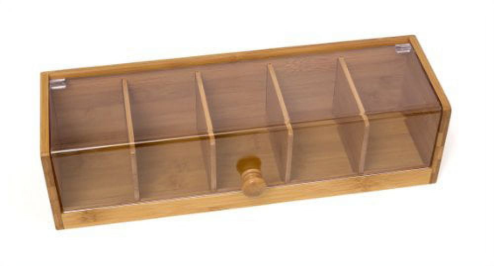 Natural Bamboo and Acrylic 5-Section Tea Box Organizer