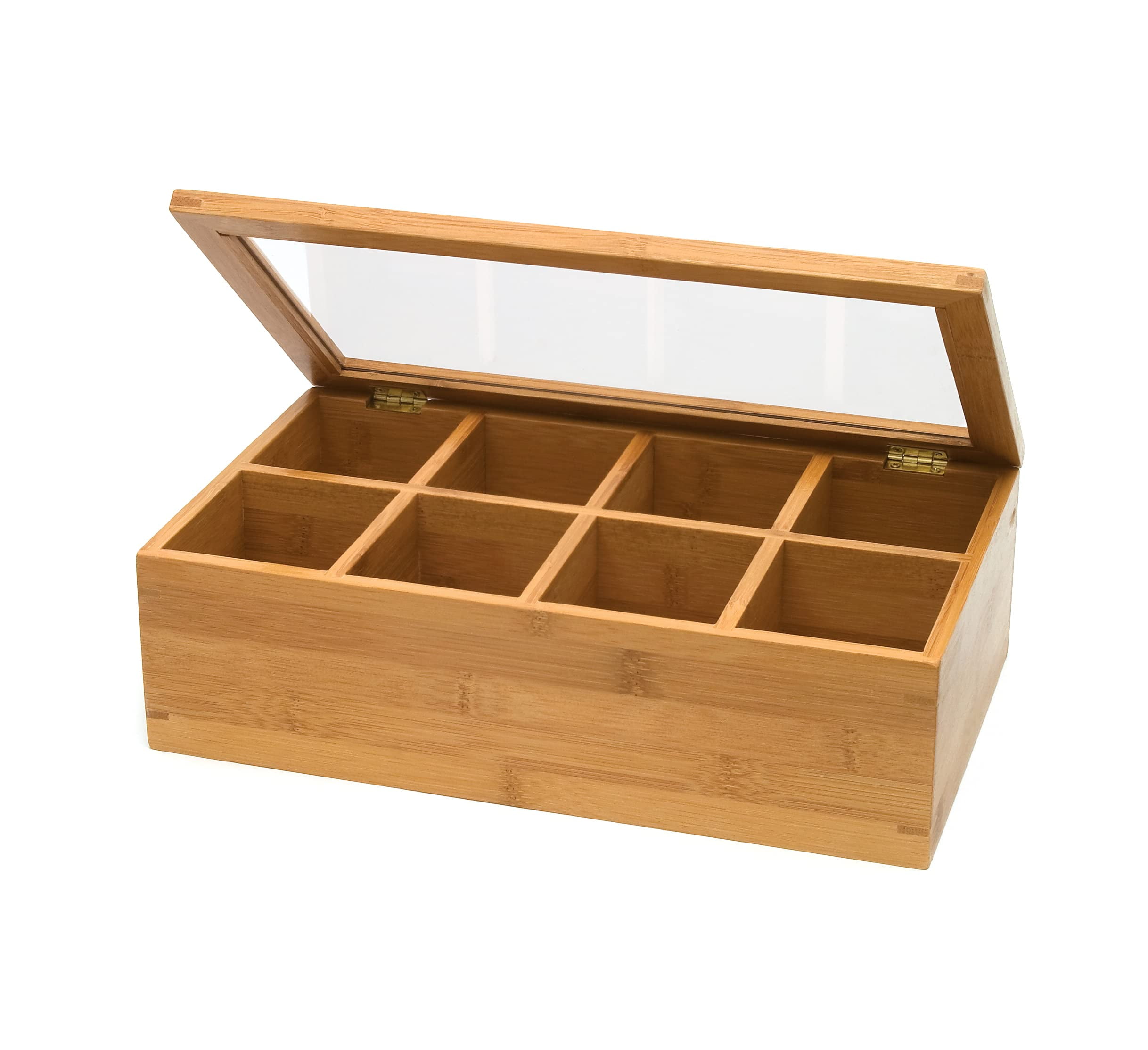 Bamboo 8-Compartment Tea Box with Clear Acrylic Lid